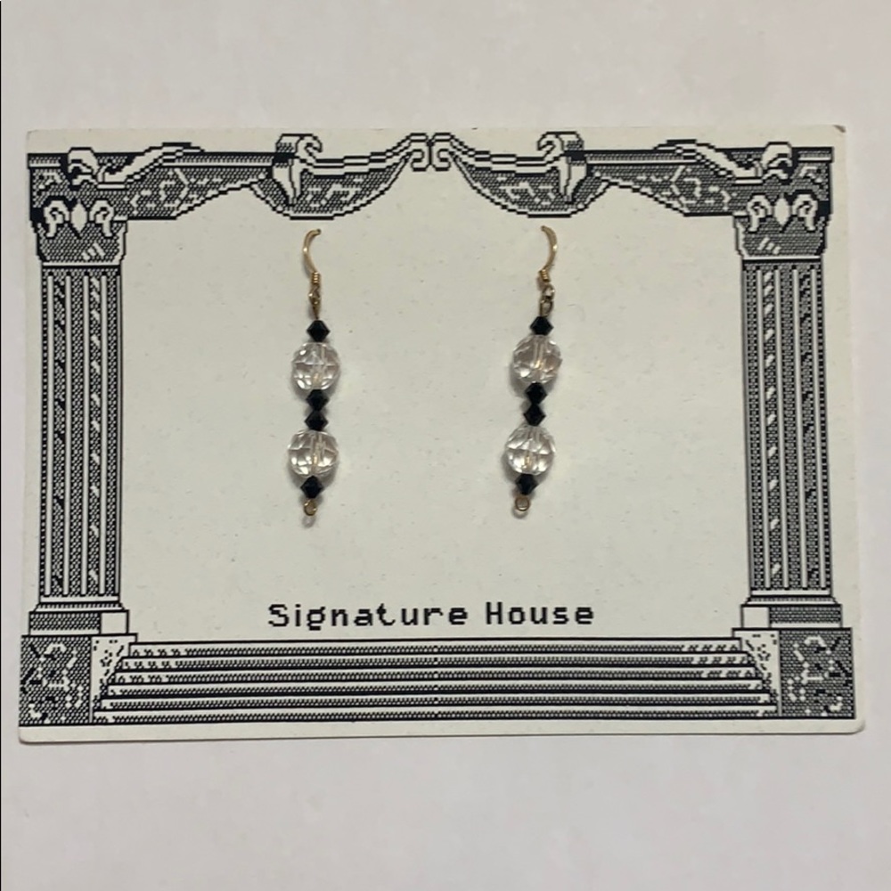 Black and white Austrian crystal dangle earrings